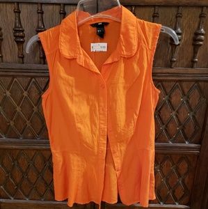 Orange button down top